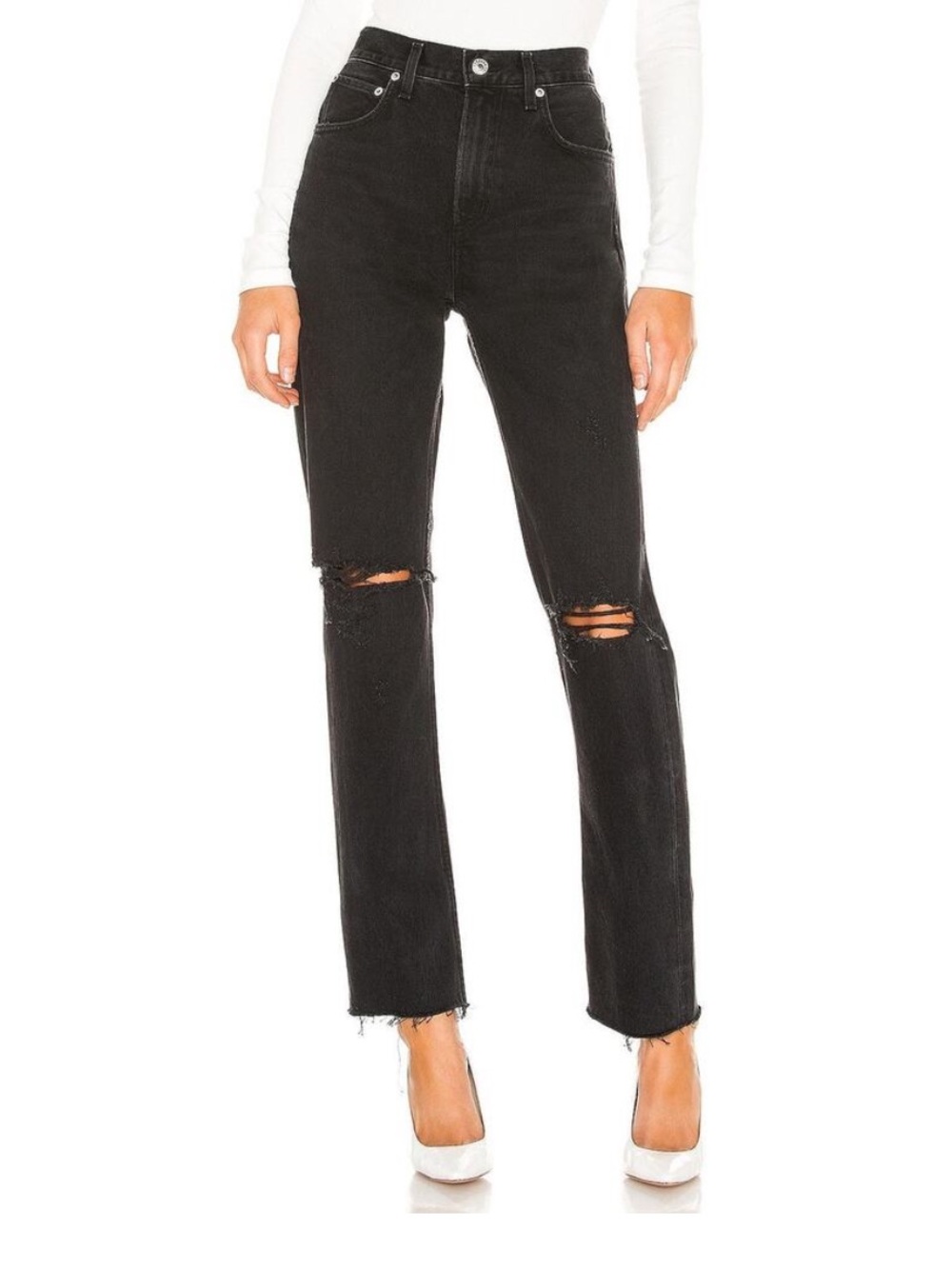 Agolde Cherie High Rise Straight Leg Jean in Black Size 25